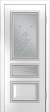 Межкомнатная дверь ДО Агата-Д, багет Б006, патина, стекло Прима (эмаль белая)