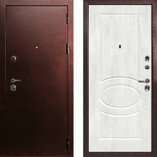 Дверь входная С-3/Панель экошпон Сиена-1, металл 1.5 мм, 2 замка, медный антик/дуб жемчужный