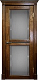 Межкомнатная дверь Классика-2, дверь из массива дуба, остекленная (орех/черная патина)