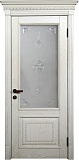 Межкомнатная дверь Империал-8 с резьбой, массив дуба, майкопские двери остекленные (беленый дуб)