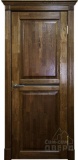 Классика-2, дверь из массива дуба с узким стеклом (орех/черная патина)