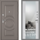 Дверь входная с зеркалом Плаза-177/Панель PR-71Z, металл 1.5 мм, 2 замка KALE, коричнево-серый/сандал белый