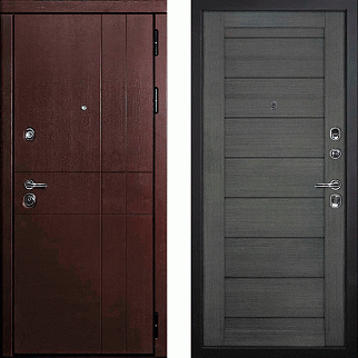 Дверь входная С-2/Панель экошпон Техно-708, металл 1.5 мм, 2 замка, орех премиум/грей
