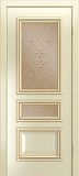 Межкомнатная дверь ДО Агата-Д, багет Б006, патина, стекло Прима (эмаль бисквит)