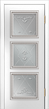 Межкомнатная дверь ДО Грация-Д, багет Б006, патина, стекло Прима (эмаль белая)