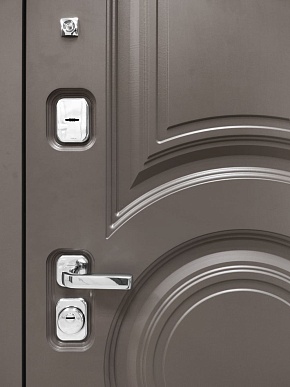 Дверь входная Плаза-177/Гладкая панель ПВХ, металл 1.5 мм, 2 замка KALE, коричнево-серый/агат