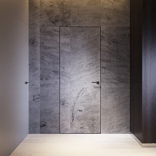 Скрытая дверь под покраску Elen ALU Black REVERS, с черной кромкой, открывание от себя