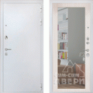 Дверь входная Премиум Сноу, шагрень белая/сандал светлый, зеркало Стандарт