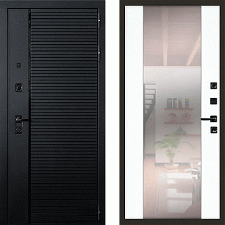 Дверь входная Гранд Роял-61 с зеркалом, черный кварц/шагрень белая