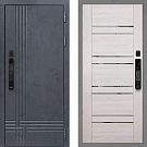 Дверь входная Скандинавия/PSK-1 с электронным замком, бетон антрацит/ривьера крем
