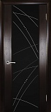 Межкомнатная дверь ДО Страто-02, черный триплекс, гравировка Роса (черный дуб)