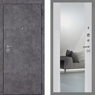 Дверь входная Тетра-126/PR-71Z с зеркалом, бетон темный/сандал белый