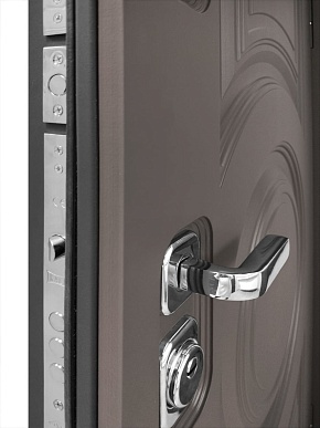 Дверь входная Плаза-177/Гладкая панель ПВХ, металл 1.5 мм, 2 замка KALE, коричнево-серый/графит