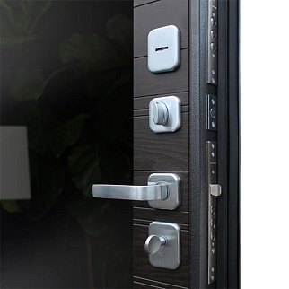 Дверь входная Модерн с зеркалом, антик серебро/венге поперечный