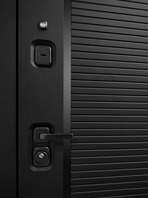 Дверь входная с черной ручкой Галактика-173/Панель PR-173, металл 1.5 мм, 2 замка, черный/серый