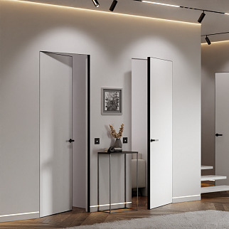 Скрытая дверь под покраску Elen ALU Black REVERS, с черной кромкой, открывание от себя