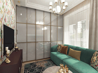 Раздвижная алюминиевая перегородка, цвет профиля - шампань, стекло рифленое