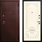 Дверь входная С-2/Панель эмаль Смальта-09, металл 1.5 мм, 2 замка, орех премиум/слоновая кость Ral 1013, патина золото