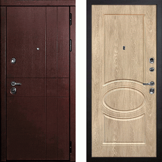 Дверь входная С-2/Панель экошпон Сиена-1, металл 1.5 мм, 2 замка, орех премиум/дуб песочный