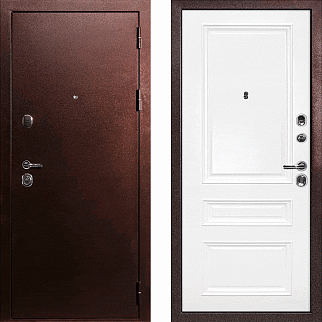 Дверь входная C-3/Панель эмаль Смальта-06, металл 1.5 мм, 2 замка, медный антик/белый Ral9003