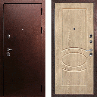 Дверь входная С-3/Панель экошпон Сиена-1, металл 1.5 мм, 2 замка, медный антик/дуб песочный