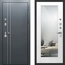 Дверь входная с зеркалом Сириус, серый/белоснежный