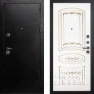 Дверь входная С-1/Панель эмаль Смальта-05, металл 1.5 мм, 2 замка, титан/белый Ral 9003, патина золото