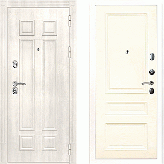 Дверь входная Гера-2/Панель эмаль Смальта-06, металл 1.5 мм, 2 замка KALE, дуб Филадельфия крем/слоновая кость Ral1013