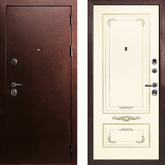 Дверь входная C-3/Панель эмаль Смальта-09, металл 1.5 мм, 2 замка, медный антик/слоновая кость Ral1013, патина золото