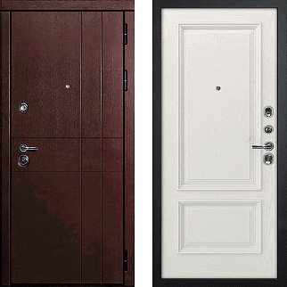 Дверь входная С-2/Панель шпон Фрейм-07, металл 1.5 мм, 2 замка, орех премиум/ясень бьянко