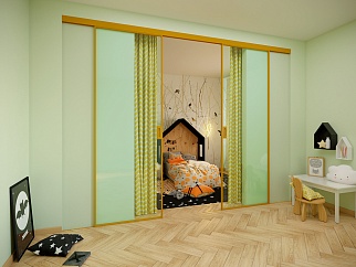 Алюминиевая перегородка раздвижная, профиль окрашен по RAL, стекло прозрачное