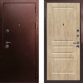 Дверь входная С-3/Панель экошпон Версаль-2, металл 1.5 мм, 2 замка, медный антик/дуб песочный