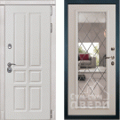 Дверь входная Император с зеркалом, софт белый снег/шагрень белая