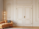 Межкомнатная дверь Империал-5 двухстворчатая, массив бука, эмаль белая с патиной