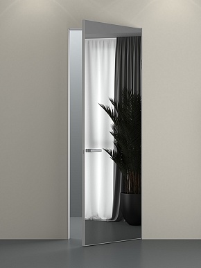 Скрытая дверь с зеркалом Elen ALU, с алюминиевой кромкой, открывание на себя