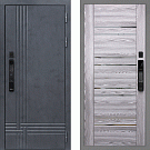 Дверь входная Скандинавия/PSK-1 с электронным замком, бетон антрацит/ривьера грей