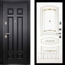 Дверь входная Гера-2/Панель эмаль Смальта-05, металл 1.5 мм, 2 замка KALE, венге/белый Ral9003, патина золото