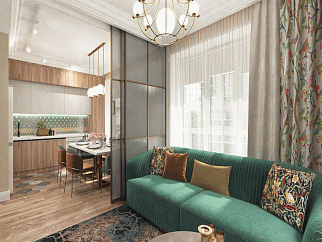 Раздвижная алюминиевая перегородка, цвет профиля - шампань, стекло рифленое