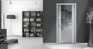 Дверь входная Техно Бетон с зеркалом, букле графит/бетон светлый