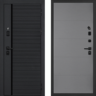 Дверь входная с черной ручкой Галактика-173/Панель PR-35, металл 1.5 мм, 2 замка, черный/серый
