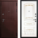 Дверь входная С-2/Панель эмаль Смальта-05, металл 1.5 мм, 2 замка, орех премиум/белый Ral 9003, патина золото