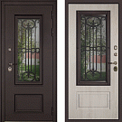 Дверь входная с терморазрывом Айсберг с окном, муар коричневый/сосна белая