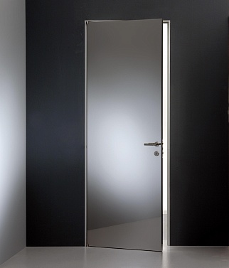 Скрытая дверь с зеркалом Elen ALU, с алюминиевой кромкой, открывание на себя