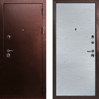 Дверь входная С-3/Гладкая панель экошпон, металл 1.5 мм, 2 замка, медный антик/дуб скай серый