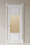 Межкомнатная дверь Империал-4 остекленная, массив бука, эмаль белая с патиной