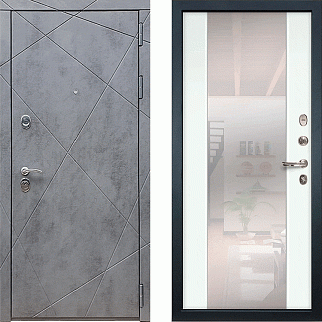 Дверь входная Соната-61 с зеркалом, бетон темный/шагрень белая