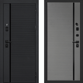 Дверь входная с черной ручкой Галактика-173/Панель PR-173, металл 1.5 мм, 2 замка, черный/серый