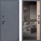 Дверь входная Прораб с зеркалом, букле графит/дуб Галиф натуральный