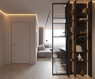 Скрытая дверь под покраску Elen ALU Black REVERS, с черной кромкой, открывание от себя