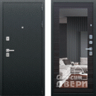 Дверь входная Модерн с зеркалом, антик серебро/венге поперечный